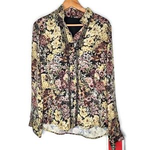 Worn on TV Custom Made Floral Tapestry Print Silk Shirt Size 8